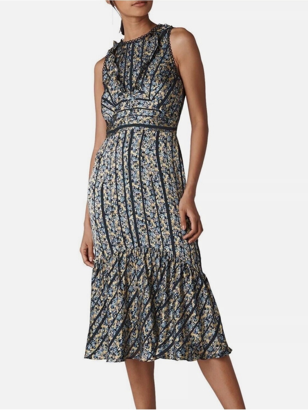 NWT Whistles Floral Paneled Satin Dress